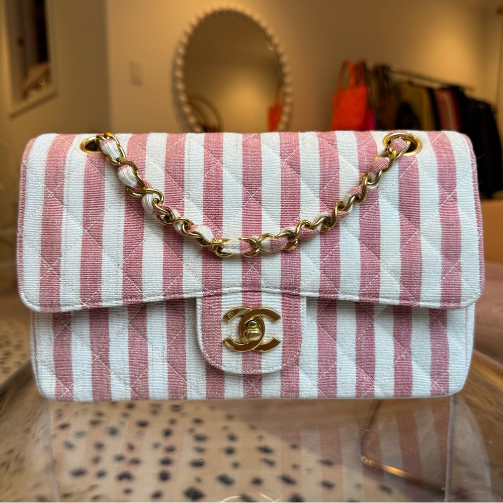 Chanel Vintage Small Striped Classic Flap